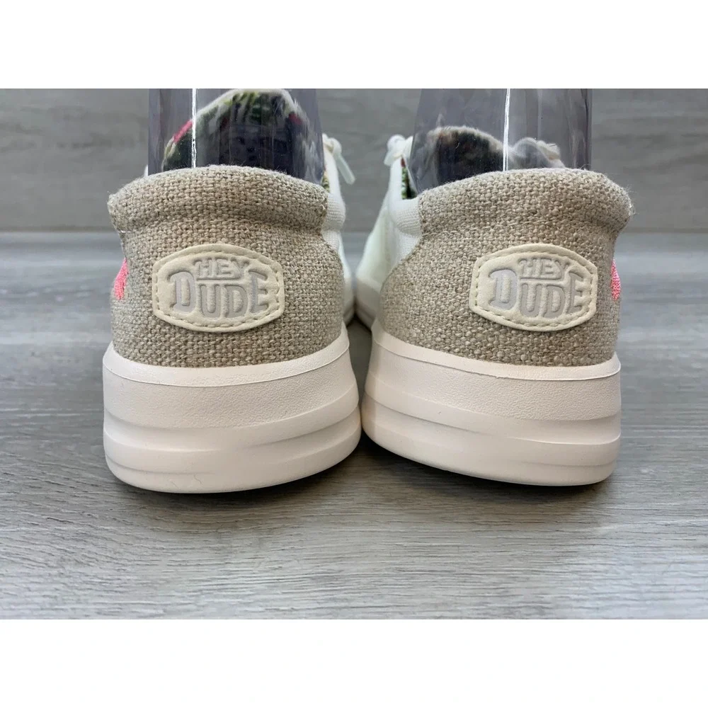 Hey Dude Karina Coconut White Canvas Sneakers Women's 8 Low Top Casual Shoes